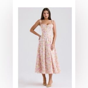NWOT House of CB Pink Floral Corset Midi Dress